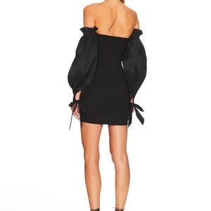 MAJORELLE Black Off-Shoulder Mini Dress with Statement Balloon Sleeves